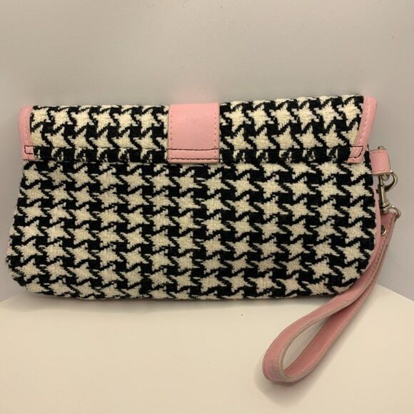 Sondra Roberts 9x5 Houndstooth Black, White and Pink Clutch - Picture 5 of 8